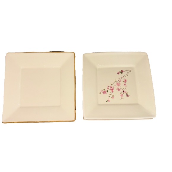 Pottery Barn Other - Pottery Barn Cherry Blossom Set Of 3 Square Plates Ceramic 8" & 4 Asian Square